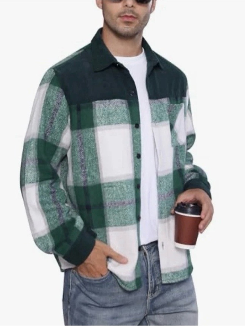 Casual Green Plaid Button-Down Tartan Shacket Large